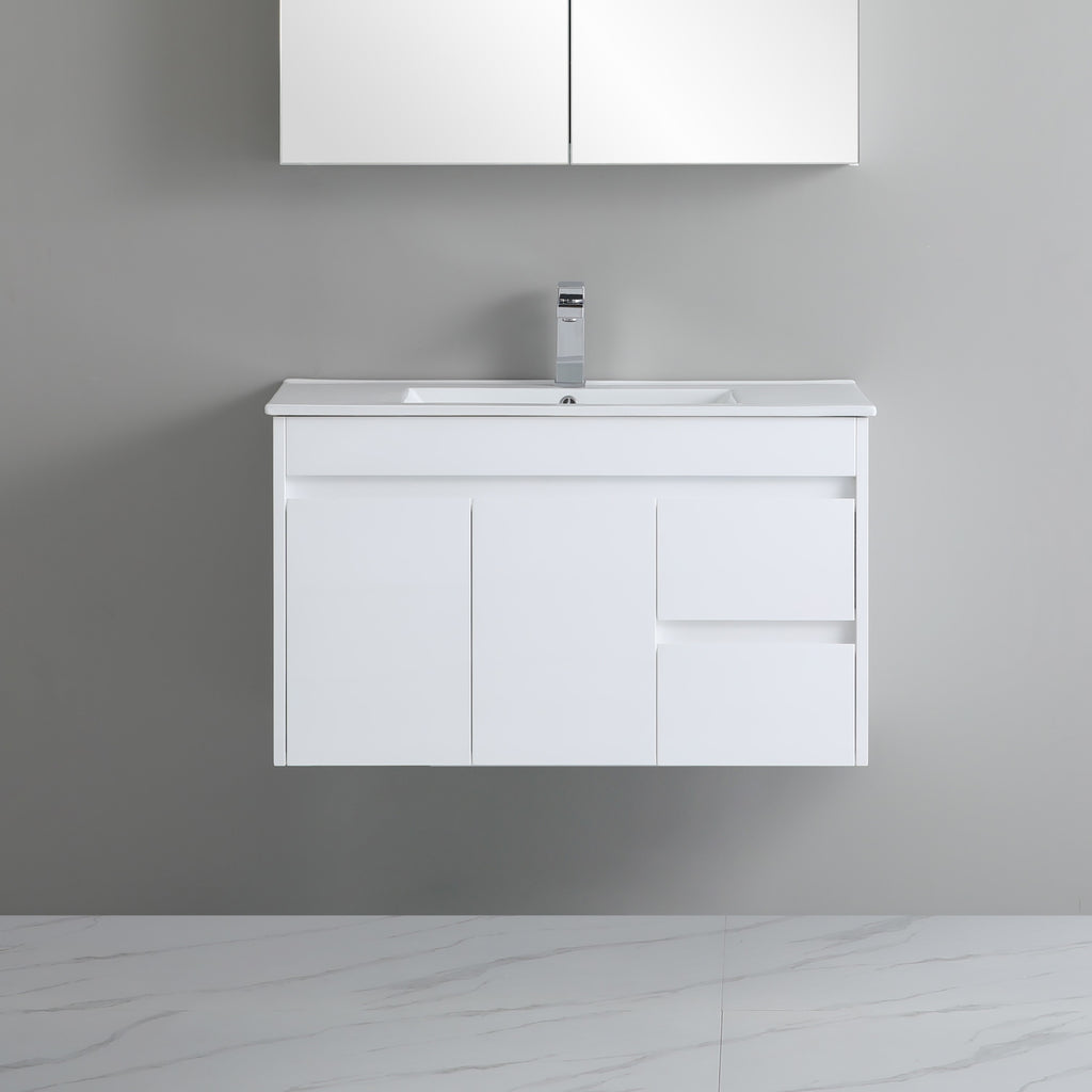 Poseidon White Polyurethane PVC – Narrow Wall Hung Vanity (750mm/900mm)