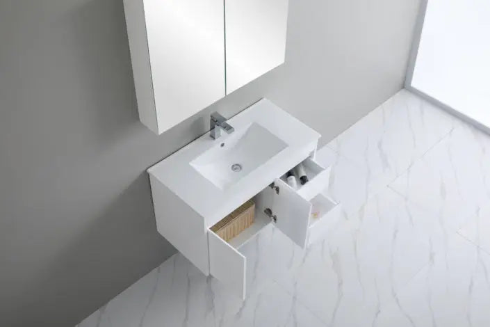Poseidon White Polyurethane PVC – Narrow Wall Hung Vanity (750mm/900mm) - FIL Kitchen Bathroom