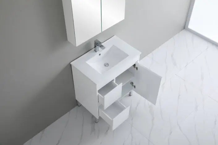 Poseidon White Polyurethane PVC – Narrow Freestanding Vanity (750mm/900mm) - FIL Kitchen Bathroom