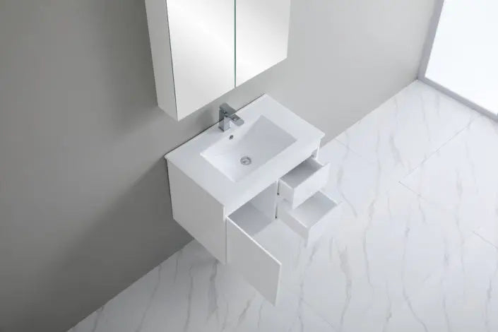 Poseidon White Polyurethane PVC – Narrow Wall Hung Vanity (750mm/900mm) - FIL Kitchen Bathroom