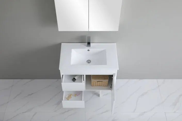 Poseidon White Polyurethane PVC – Narrow Wall Hung Vanity (750mm/900mm) - FIL Kitchen Bathroom