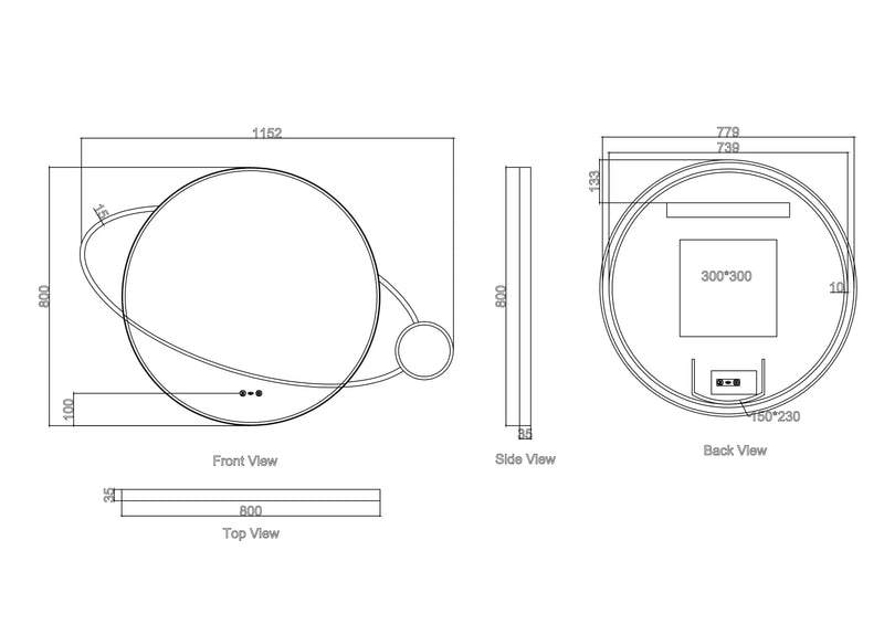 Luna 950×800mm LED Planet Mirror mercioaustralia