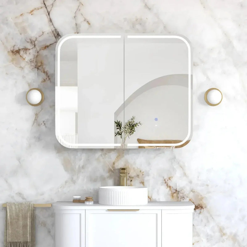 Newport LED Shaving Cabinet Matte White 900(W)x750(H) - FIL Kitchen Bathroom