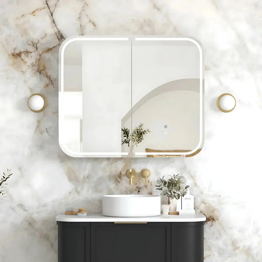 Newport LED Shaving Cabinet Black Oak 900(W)x750(H) - FIL Kitchen Bathroom