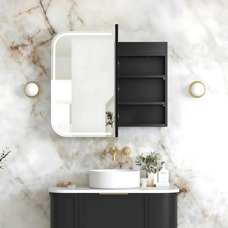 Newport LED Shaving Cabinet Black Oak 900(W)x750(H) - FIL Kitchen Bathroom