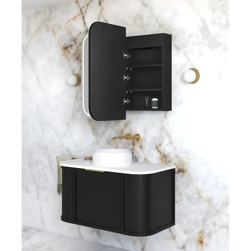 Newport LED Shaving Cabinet Black Oak 900(W)x750(H) - FIL Kitchen Bathroom
