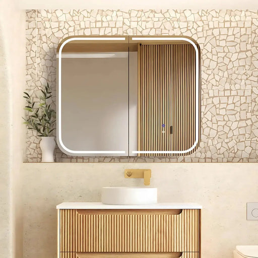 Newport LED Shaving Cabinet Natural Oak 900(W)x750(H) - FIL Kitchen Bathroom
