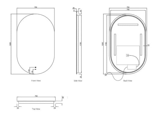 LED Noosa 1200(W)x750(H) Frameless Tuffi Mirror - Install Horizontal or Vertical - FIL Kitchen Bathroom