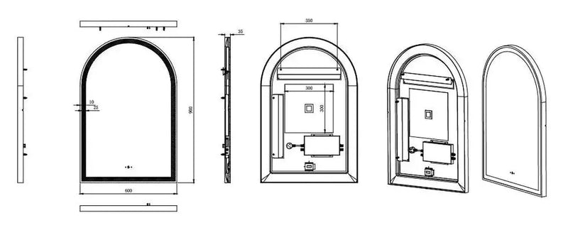 Aura Iron Arch Framed LED Bathroom Mirror (600×900mm) FIL Kitchen Bathroom