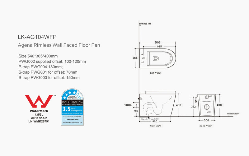 Agena Half Rimless Wall faced Floor Pan LK-AG104WFP