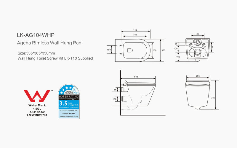 Agena Rimless Wall Hung Pan LK-AG104WHP