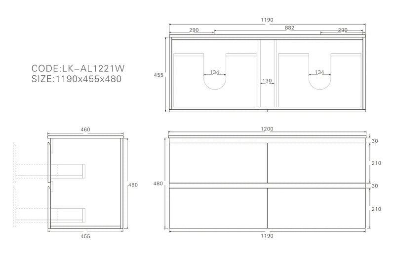 Alpha Wall Hung PVC Vanity Cabinet LK-AL1221W
