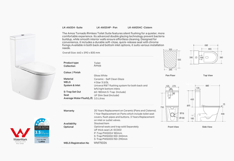 Amos Toilet Suite Matte White LK-AM204-MW