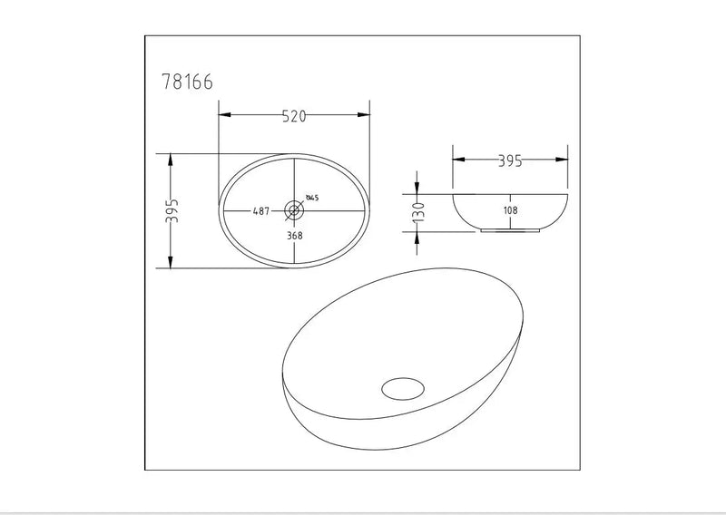 Lukka Carey Fine Ceramic Above Counter Basin (520mm) Lukka