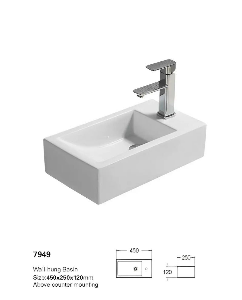 Crete Fine Ceramic Wall Hung Mini Basin No Overflow LK-CW450L/LK-CW450R