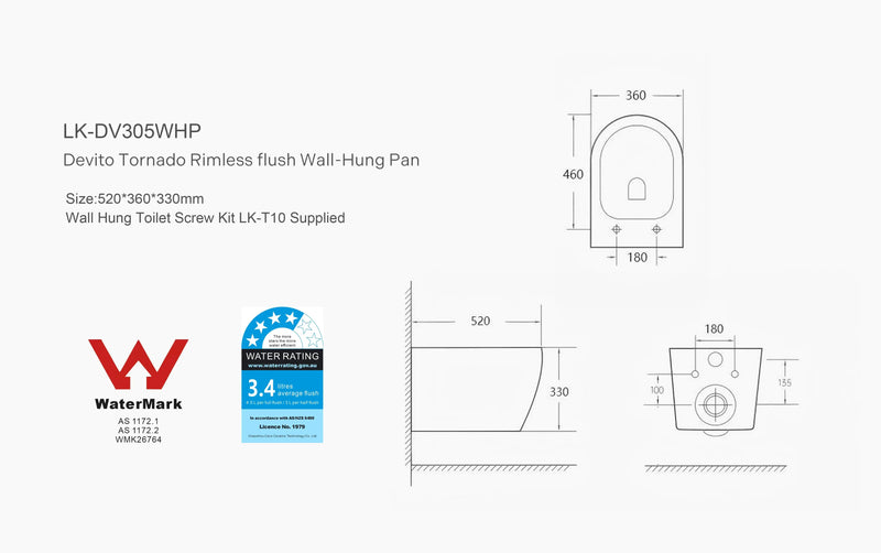 Devito Tornado Rimless flush Wall-Hung Pan LK-DV305WHP