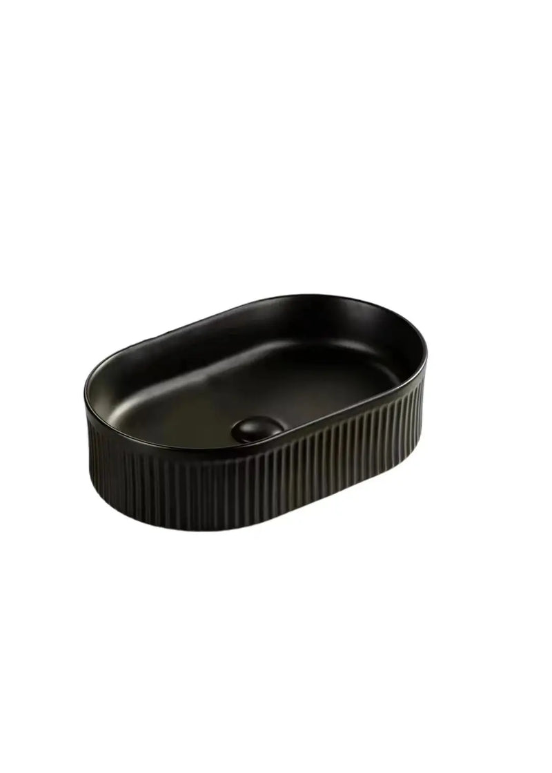 Lukka Ellips Fluted Fine Ceramic Above Counter Basin (490mm) Lukka