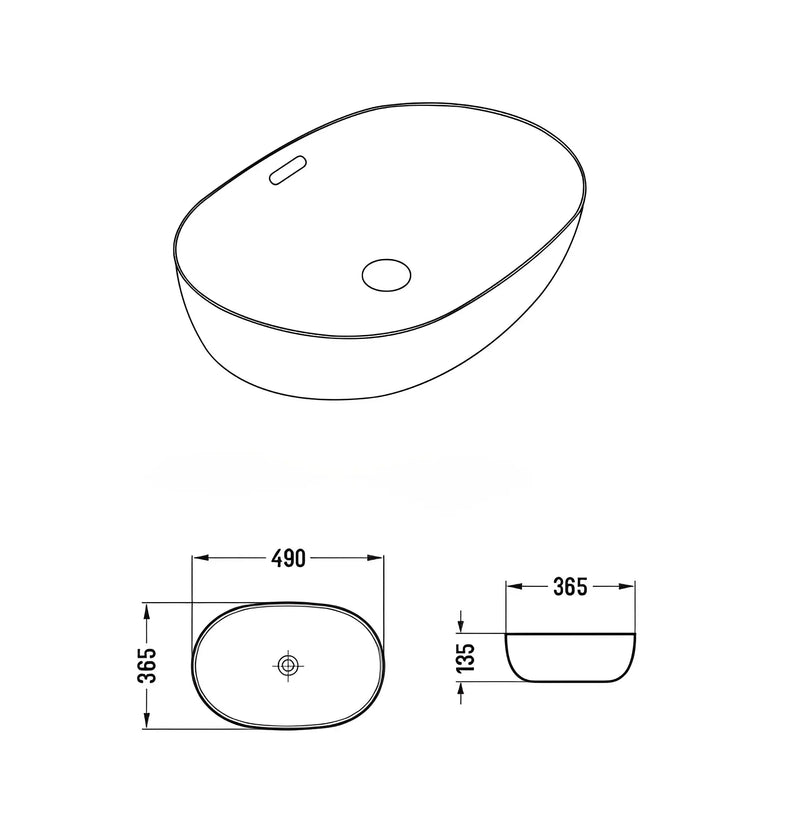 Ellips Fine Ceramic Above Counter Overflow Basin Lukka