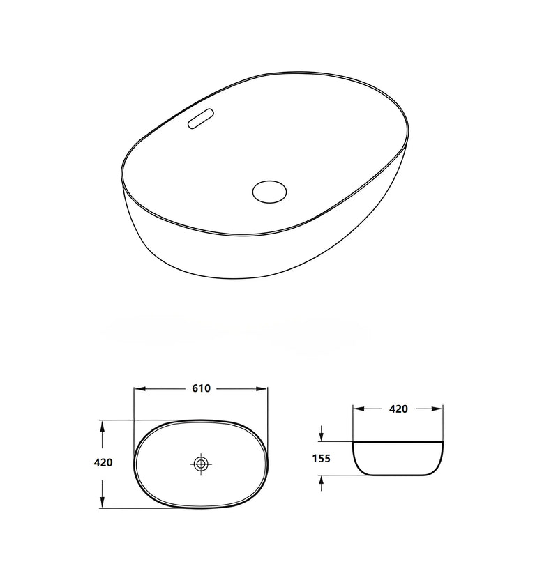 Ellips Fine Ceramic Above Counter Overflow Basin Lukka
