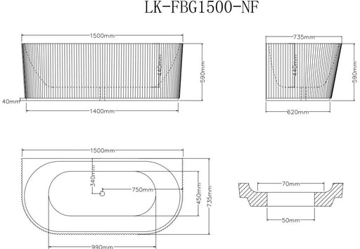BINGIE Fluted Skirt Back to Wall Bathtub Lukka