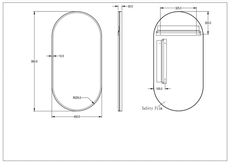 Lukka Ellips Frame Mirror (450/600mm) Lukka