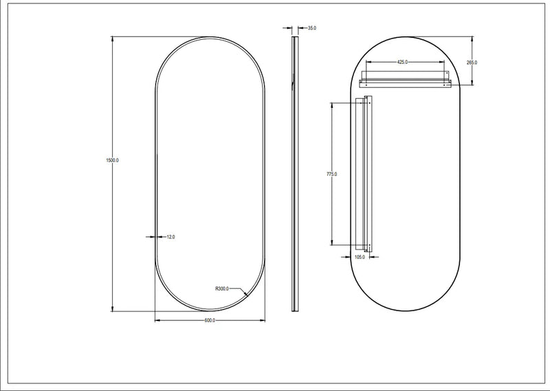 Lukka Ellips Frame Mirror (450/600mm) Lukka