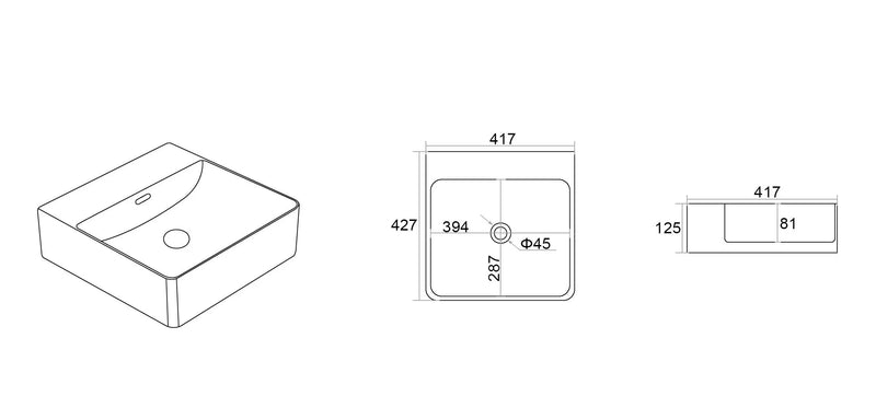 Kliff Fine Ceramic WH/Above Counter Basin NO Tap Hole with Overflow LK-KW420/KW520/KW620