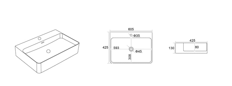 Kliff Fine Ceramic WH/Above Basin Tap Hole with Overflow LK-KW420/KW520/KW620/KW720