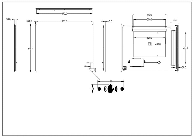 Rectta LED Back Lit Pencil Edge Mirror Lukka