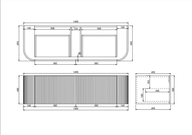 Lukka Agena New Modern Fluted Cabinet (1500mm) Lukka