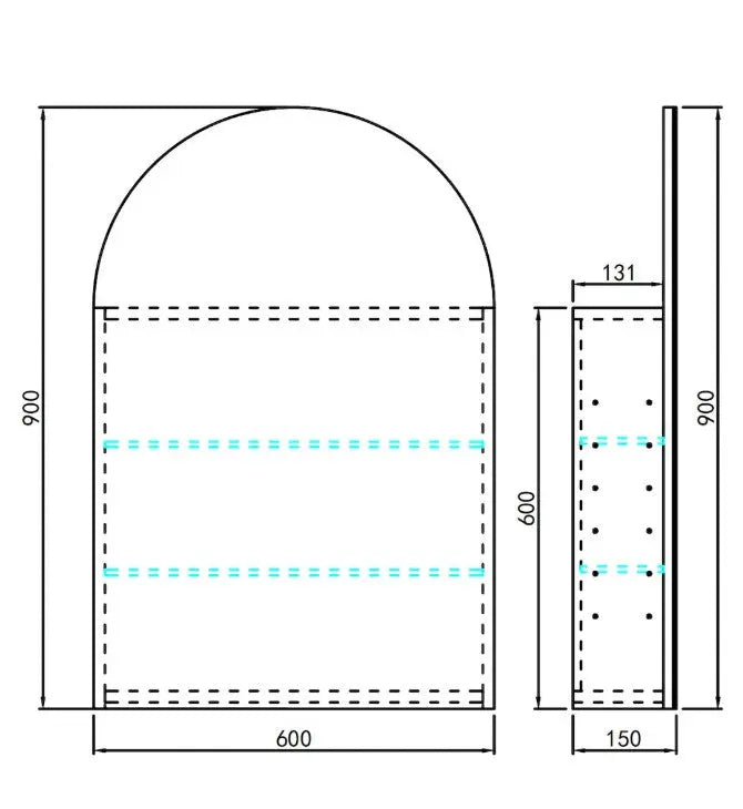 Allison Arch 3Lights PVC Shaving Cabinets (600x900mm)