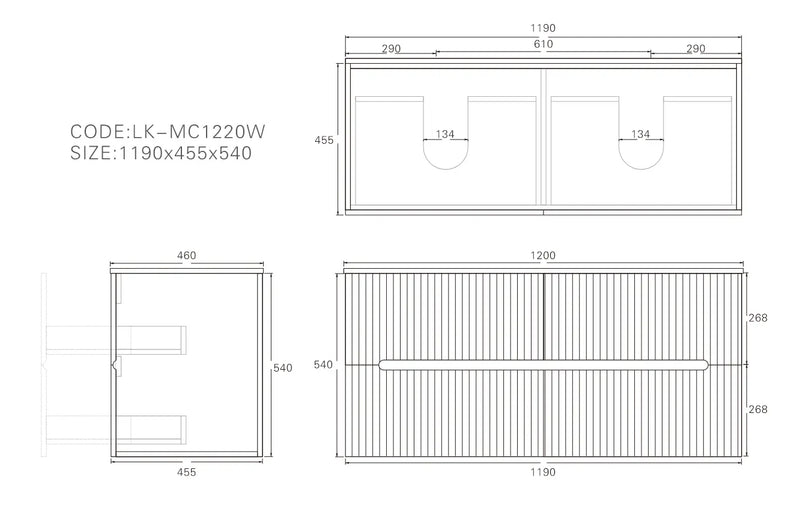 Cabarita Morden Wall Hung PVC Cabinet (1200mm Double Bowl) Lukka