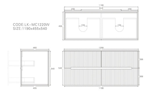 Cabarita Morden Wall Hung PVC Cabinet (1200mm Double Bowl) Lukka