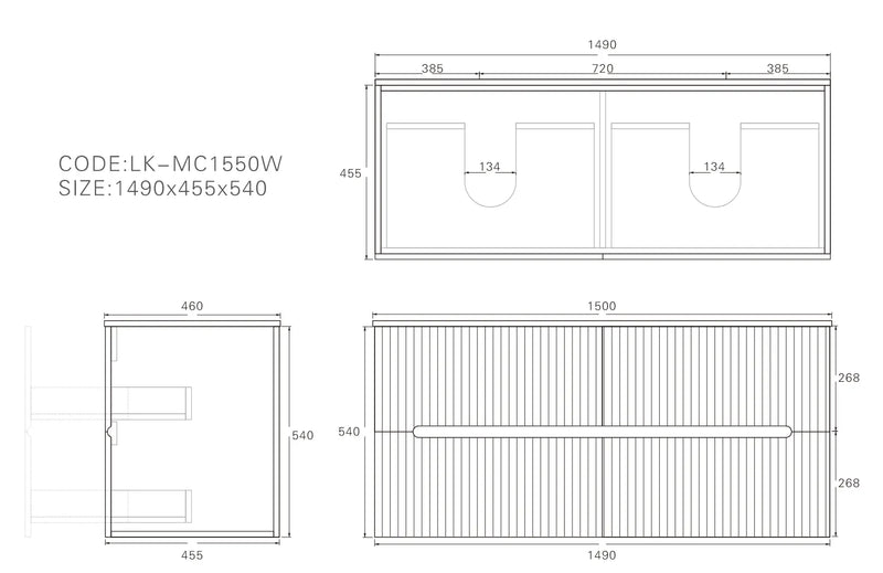 Lukka Cabarita Morden Wall Hung PVC Cabinet (1500mm Double Bowl) Lukka