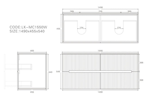 Lukka Cabarita Morden Wall Hung PVC Cabinet (1500mm Double Bowl) Lukka