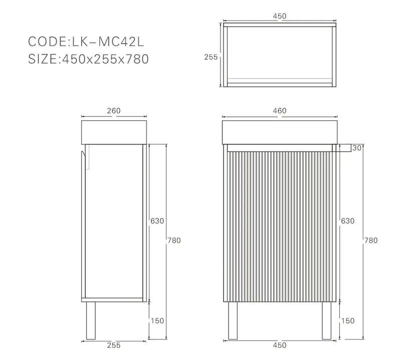 Lukka Crete Mini Free Standing PVC Cabinet on legs (450mm) Lukka