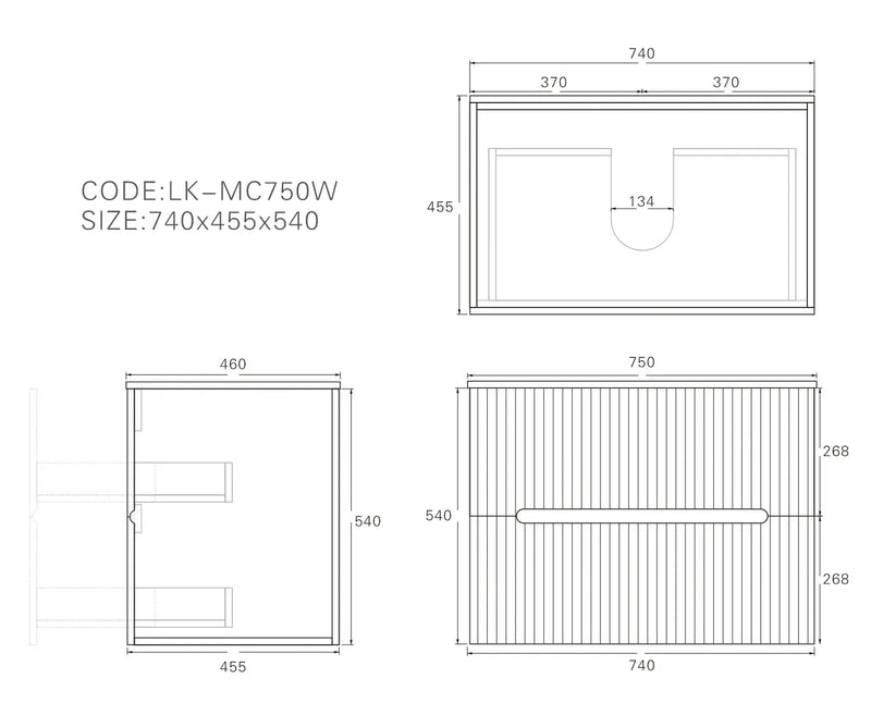 Lukka Cabarita Morden Wall Hung PVC Cabinet (750mm) Lukka