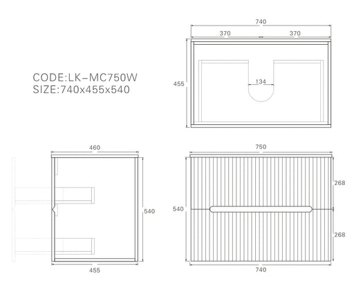 Lukka Cabarita Morden Wall Hung PVC Cabinet (750mm) Lukka