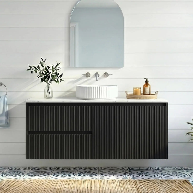 Crete Modern Wall Hung Vanity Matte Black LK-MC94LW-MB
