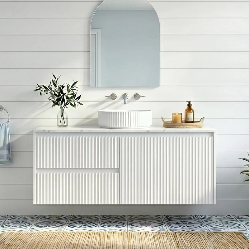Crete Modern Wall Hung Vanity Matte White LK-MC94LW-MW