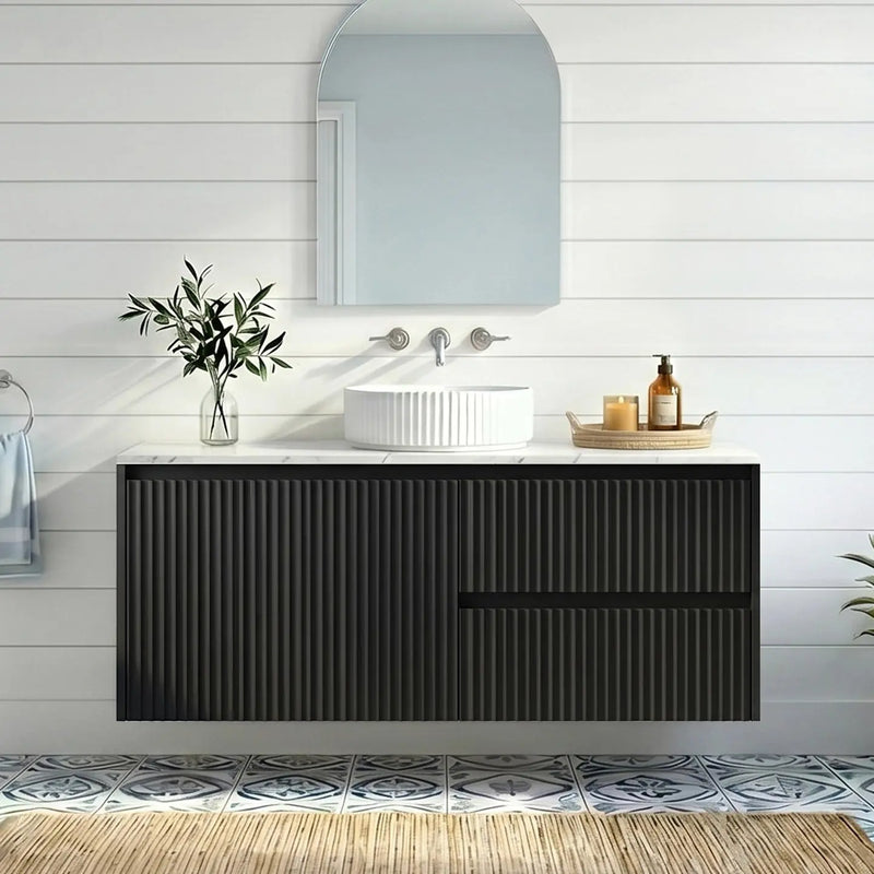 Crete Modern Wall Hung Vanity Matte Black LK-MC94RW-MB