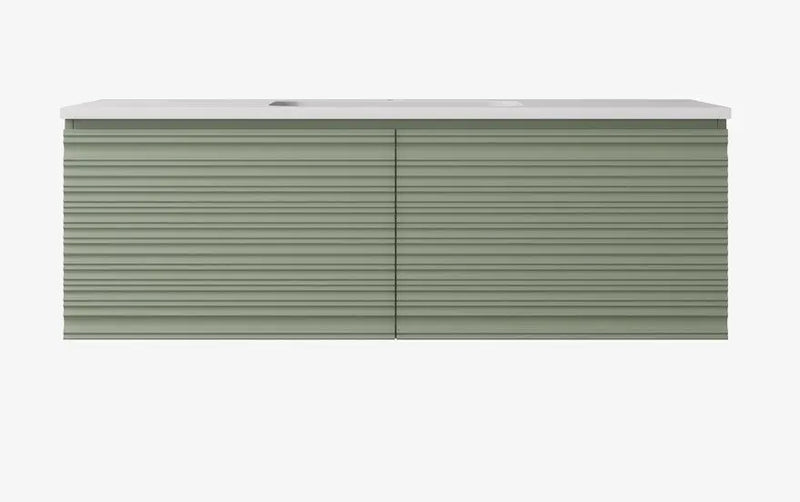 Sedona Olive Green Fluted Wall Hung PVC Vanity 600mm/750mm/900mm/1200mm/1500mm - FIL Kitchen Bathroom