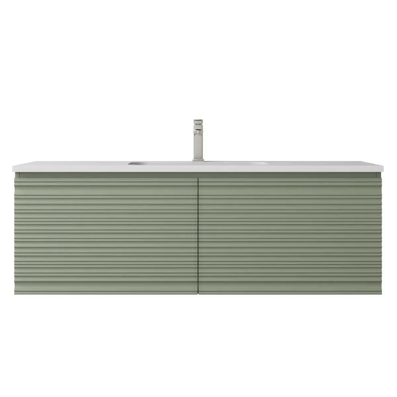 Sedona Olive Green Fluted Wall Hung PVC Vanity 600mm/750mm/900mm/1200mm/1500mm - FIL Kitchen Bathroom