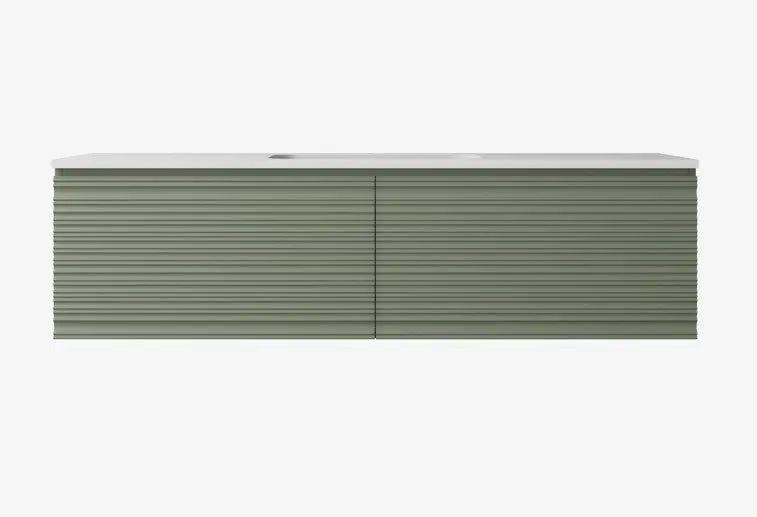 Sedona Olive Green Fluted Wall Hung PVC Vanity 600mm/750mm/900mm/1200mm/1500mm - FIL Kitchen Bathroom