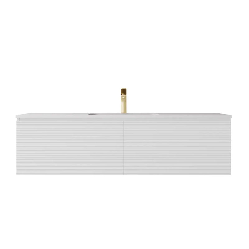 Sedona Matte White Fluted Wall Hung PVC Vanity 600mm/750mm/900mm/1200mm/1500mm - FIL Kitchen Bathroom