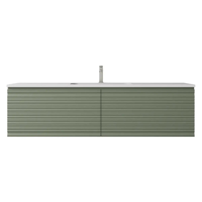 Sedona Olive Green Fluted Wall Hung PVC Vanity 600mm/750mm/900mm/1200mm/1500mm - FIL Kitchen Bathroom