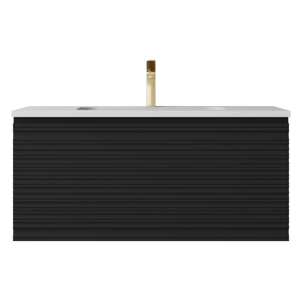 Sedona Matte Black Fluted Wall Hung PVC Vanity 600mm/750mm/900mm/1200mm/1500mm