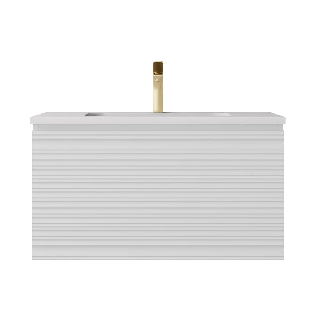 Sedona Matte White Fluted Wall Hung PVC Vanity 600mm/750mm/900mm/1200mm/1500mm