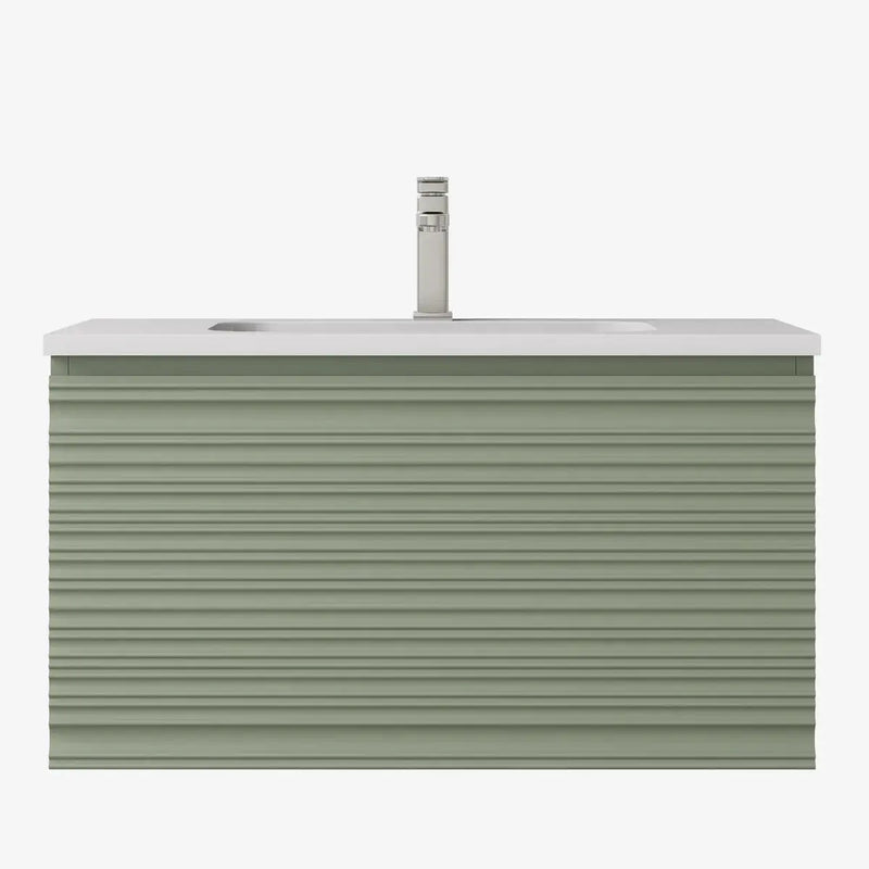 Sedona Olive Green Fluted Wall Hung PVC Vanity 600mm/750mm/900mm/1200mm/1500mm - FIL Kitchen Bathroom