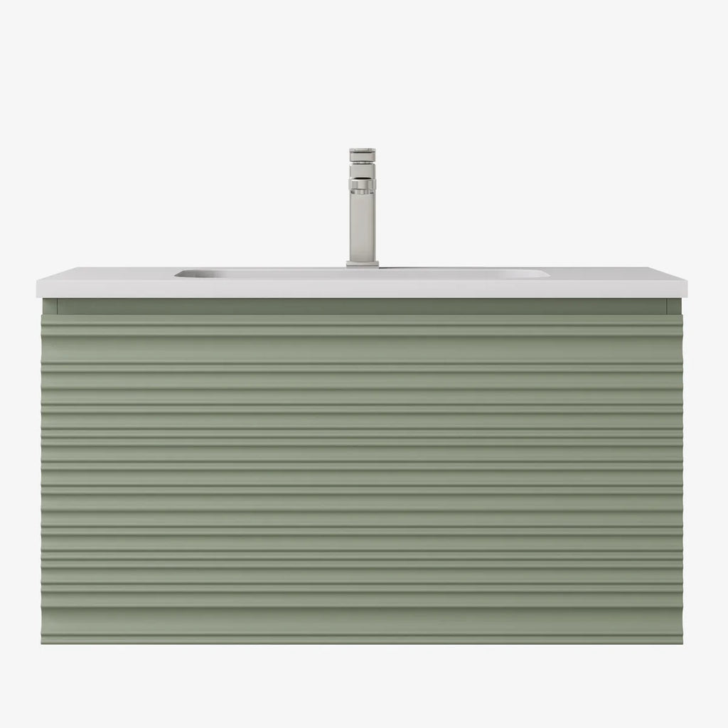 Sedona Olive Green Fluted Wall Hung PVC Vanity 600mm/750mm/900mm/1200mm/1500mm